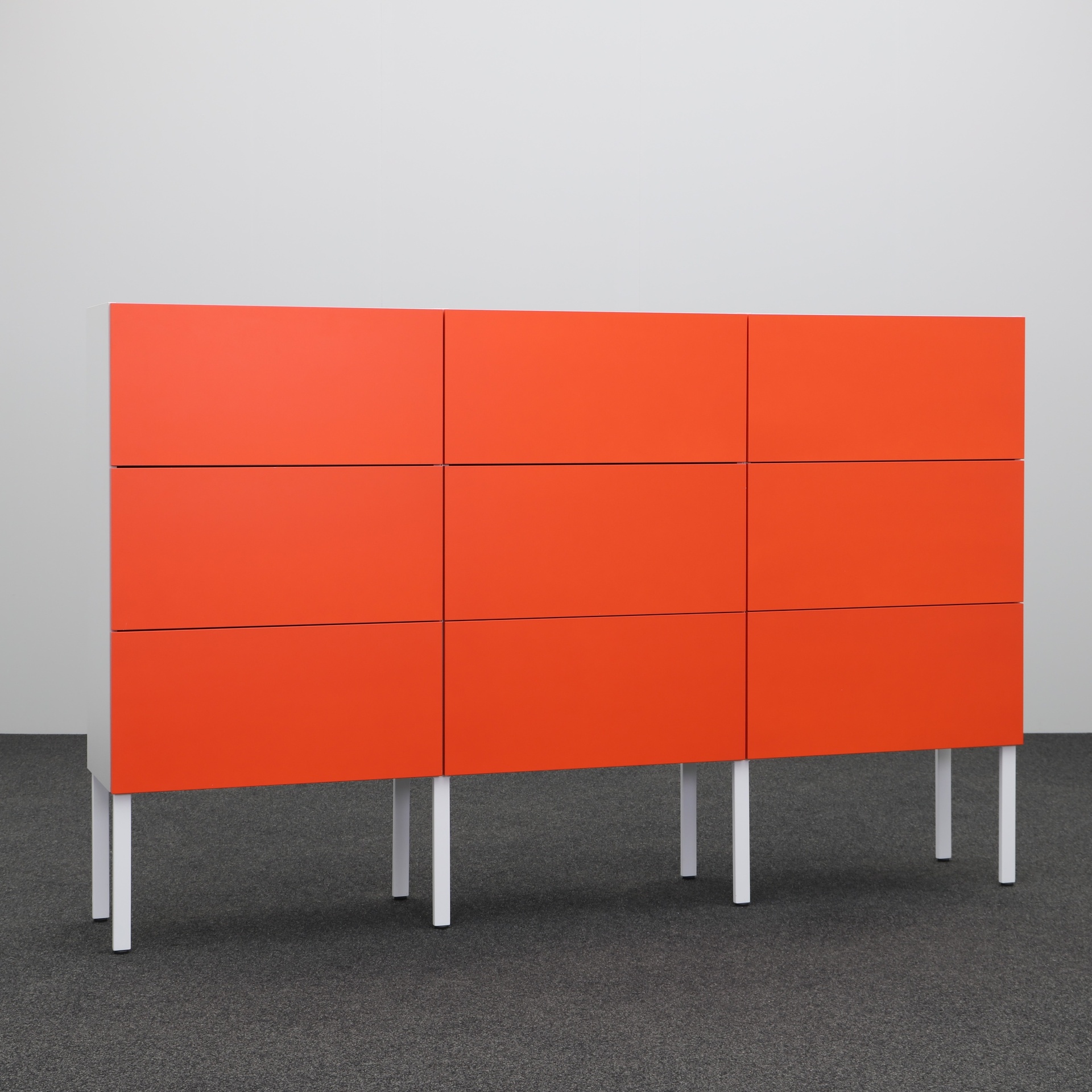 Cupboard with flaps on orange legs (Silver gray, Normal used, Without lock cylinder)