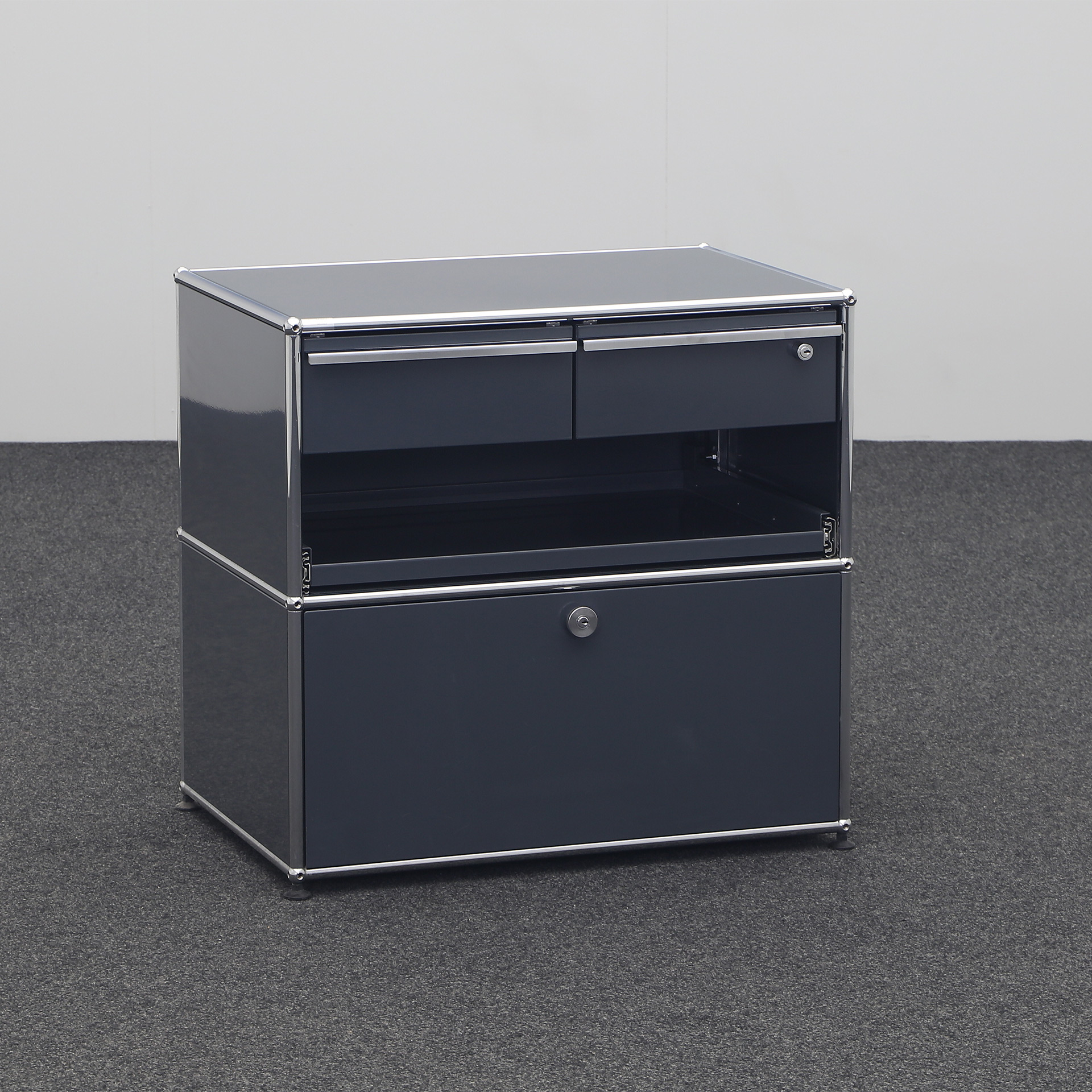 Modular Cabinet USM Haller (Anthracite, Normal used, Black, Chrome-plated, With key)